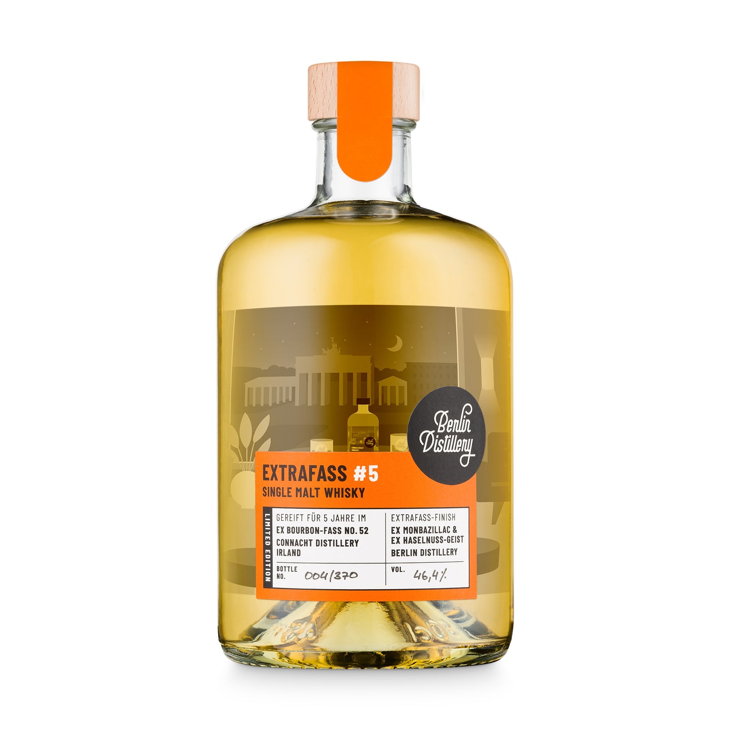 Vorderansicht der Flasche EXTRAFASS #5 Single Malt Whisky der Berlin Distillery.
